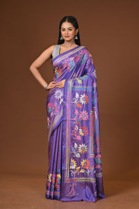 Blended Silk Kantha Stitch Saree Purple