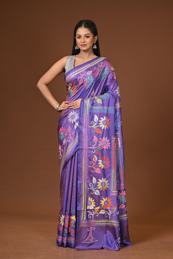 Blended Silk Kantha Stitch Saree