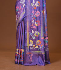 Blended Silk Kantha Stitch Saree Purple