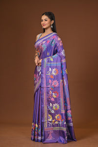 Blended Silk Kantha Stitch Saree Purple