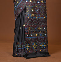 Blended Silk Kantha Stitch Saree Black