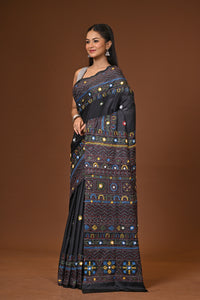 Blended Silk Kantha Stitch Saree Black