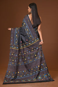 Blended Silk Kantha Stitch Saree Black