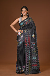 Blended Silk Kantha Stitch Saree Black
