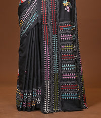 Blended Silk Kantha Stitch Saree Black