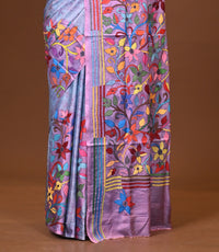 Blended Silk Kantha Stitch Saree Multicolor