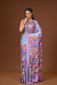 Blended Silk Kantha Stitch Saree Multicolor