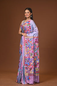 Blended Silk Kantha Stitch Saree Multicolor