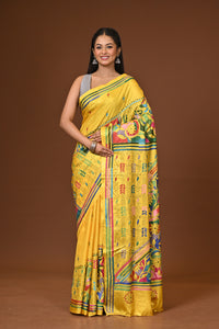 Blended Silk Kantha Stitch Saree Yellow