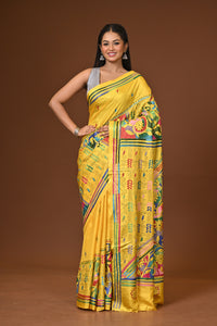 Blended Silk Kantha Stitch Saree Yellow