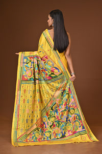 Blended Silk Kantha Stitch Saree Yellow