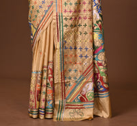 Blended Silk Kantha Stitch Saree Beige