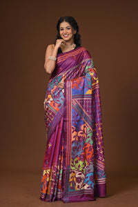 Blended Silk Kantha Stitch Saree Purple