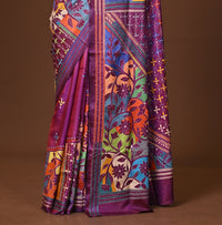Blended Silk Kantha Stitch Saree Purple