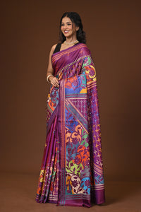 Blended Silk Kantha Stitch Saree Purple