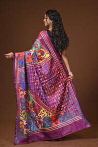 Blended Silk Kantha Stitch Saree Purple