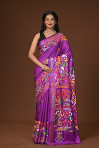 Blended Silk Kantha Stitch Saree Purple