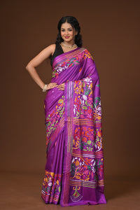 Blended Silk Kantha Stitch Saree Purple