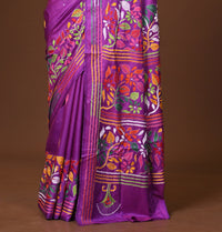 Blended Silk Kantha Stitch Saree Purple