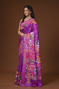 Blended Silk Kantha Stitch Saree Purple
