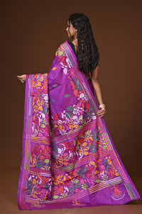 Blended Silk Kantha Stitch Saree Purple
