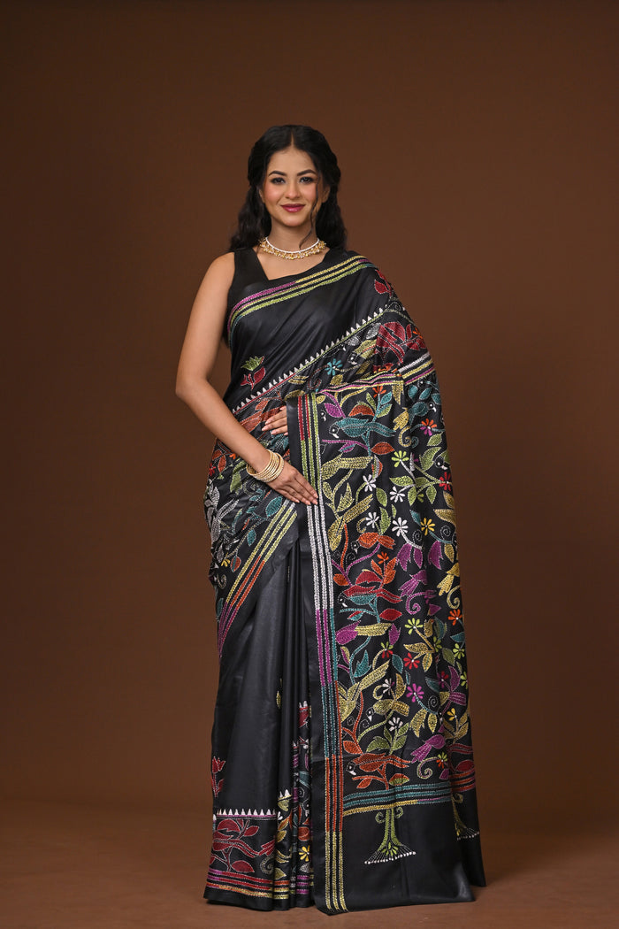 Blended Silk Kantha Stitch Saree