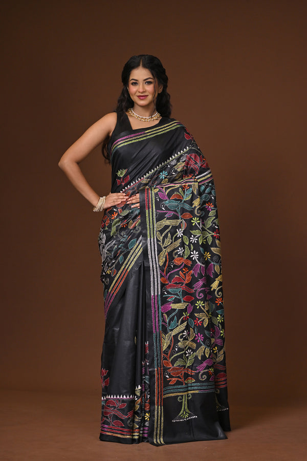 Blended Silk Kantha Stitch Saree