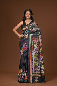 Blended Silk Kantha Stitch Saree Black