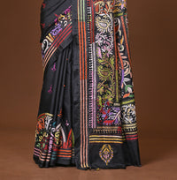 Blended Silk Kantha Stitch Saree Black