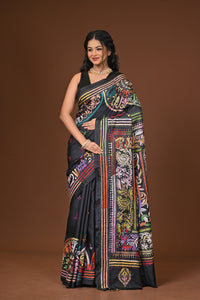 Blended Silk Kantha Stitch Saree Black