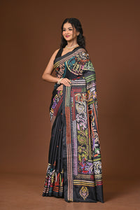 Blended Silk Kantha Stitch Saree Black
