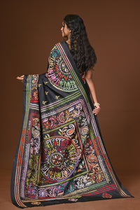 Blended Silk Kantha Stitch Saree Black