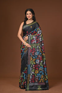 Blended Silk Kantha Stitch Saree Black