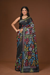 Blended Silk Kantha Stitch Saree Black