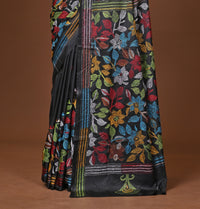 Blended Silk Kantha Stitch Saree Black