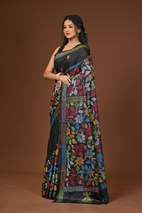 Blended Silk Kantha Stitch Saree Black