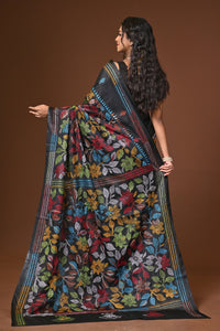 Blended Silk Kantha Stitch Saree Black