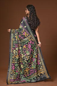 Blended Silk Kantha Stitch Saree Black