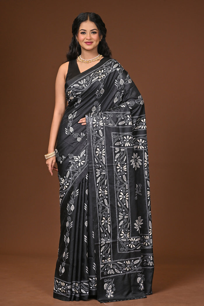 Blended Silk Kantha Stitch Saree