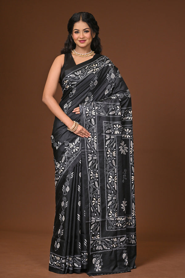 Blended Silk Kantha Stitch Saree