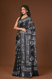 Blended Silk Kantha Stitch Saree Black