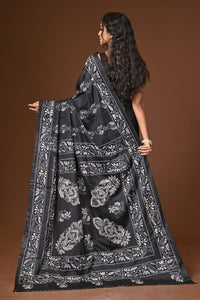 Blended Silk Kantha Stitch Saree Black