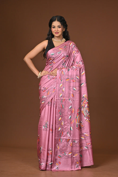 Blended Silk Kantha Stitch Saree