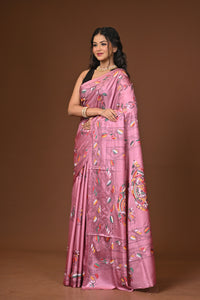 Blended Silk Kantha Stitch Saree Pink
