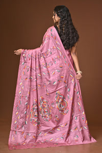 Blended Silk Kantha Stitch Saree Pink