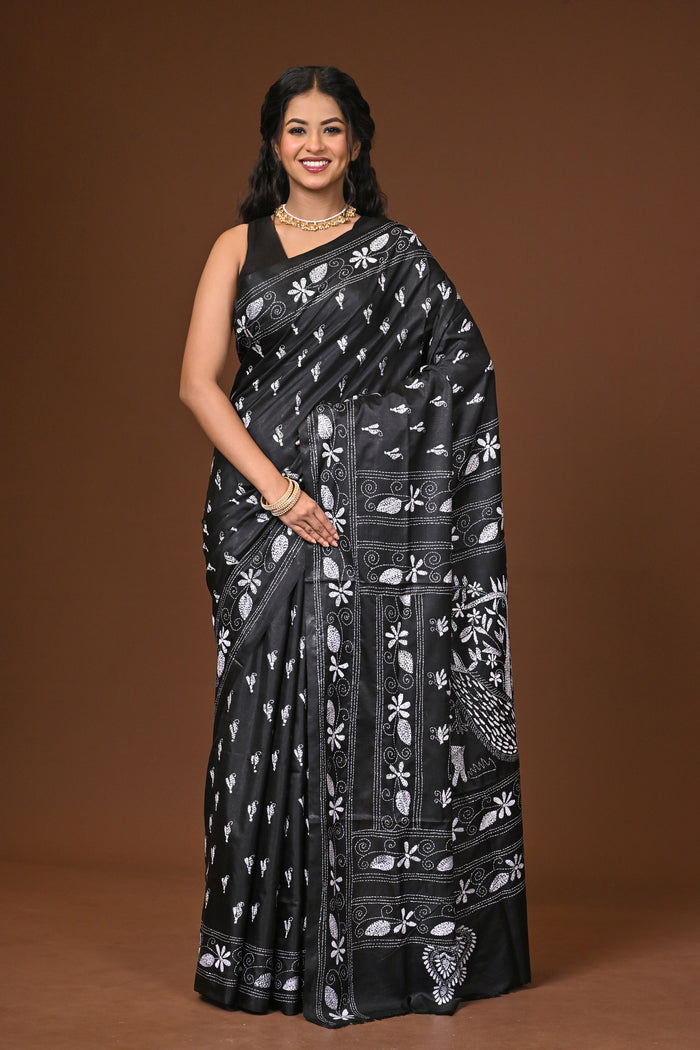 Blended Silk Kantha Stitch Saree