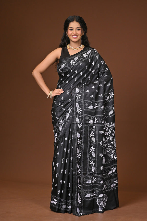 Blended Silk Kantha Stitch Saree