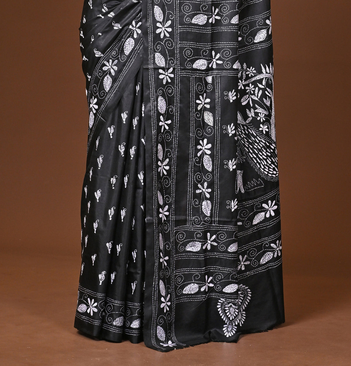 Blended Silk Kantha Stitch Saree Black