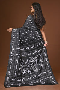 Blended Silk Kantha Stitch Saree Black