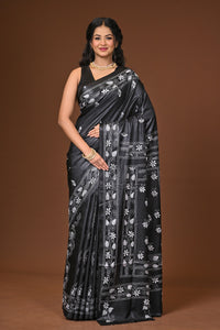 Blended Silk Kantha Stitch Saree Black